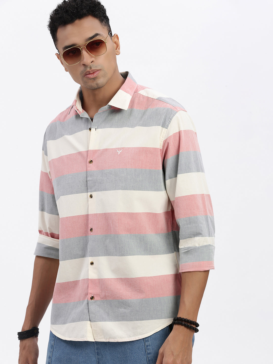 Men Peach Striped Slim Fit Shirt