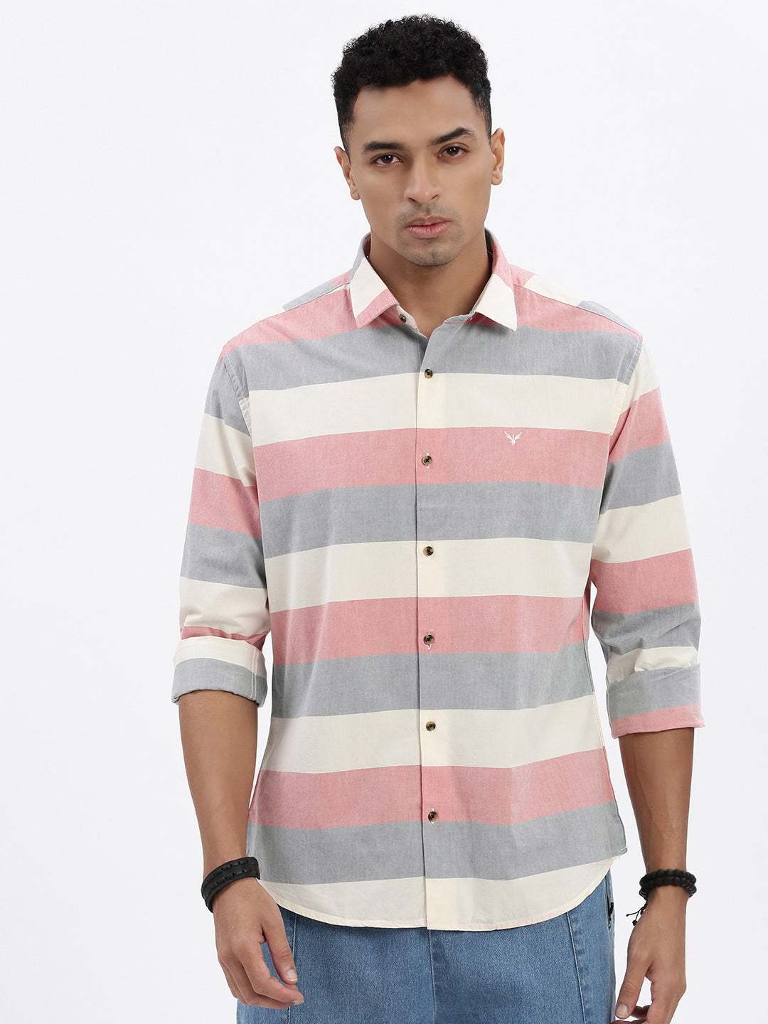 Men Peach Striped Slim Fit Shirt