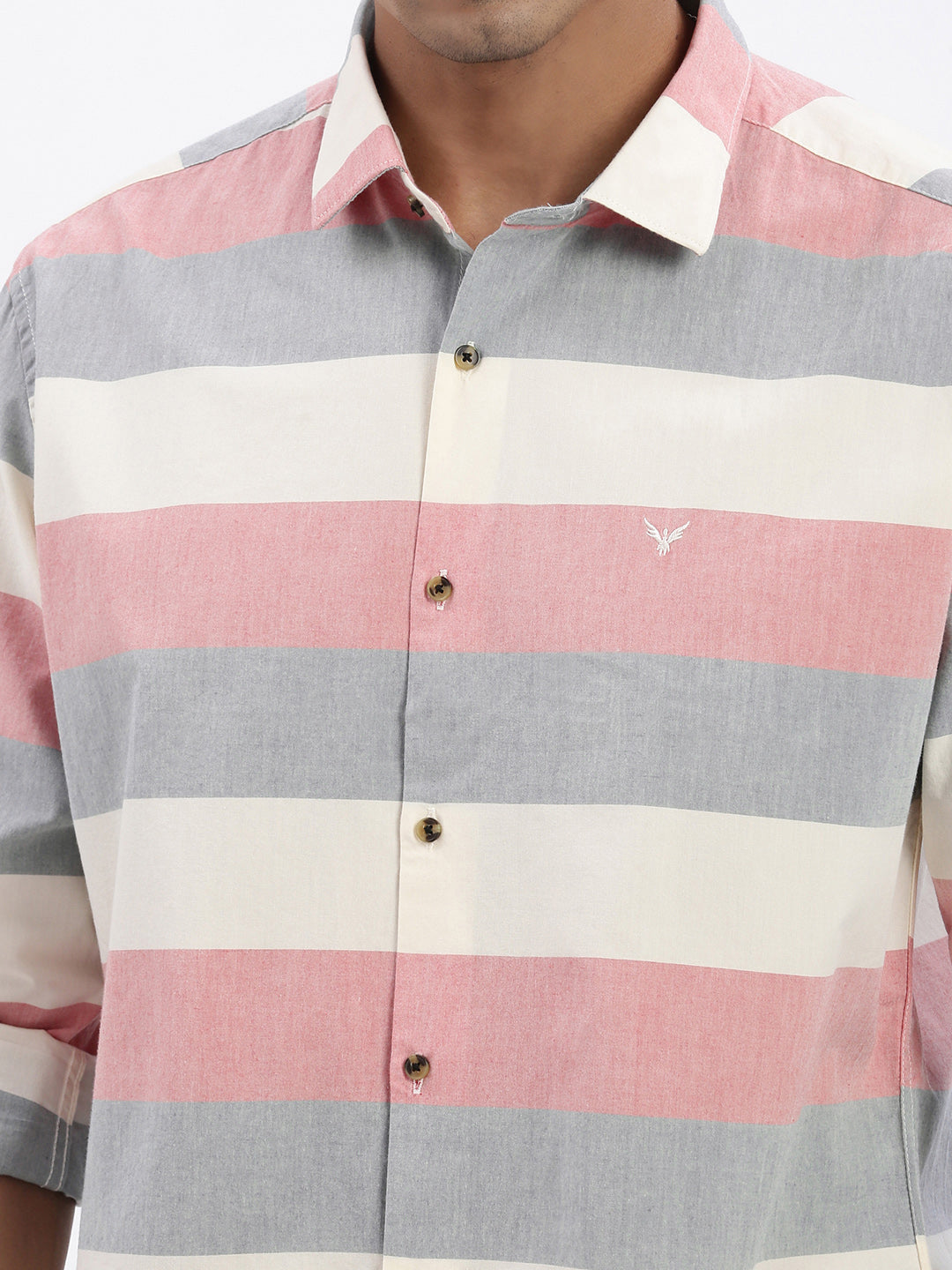 Men Peach Striped Slim Fit Shirt