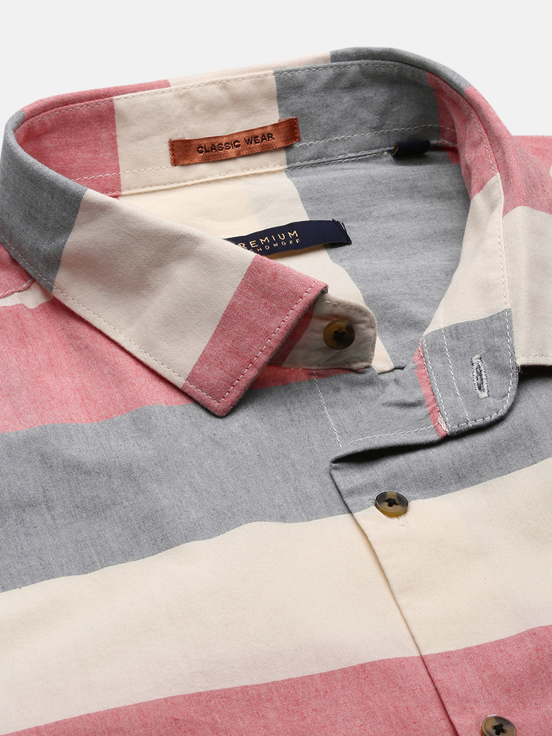 Men Peach Striped Slim Fit Shirt