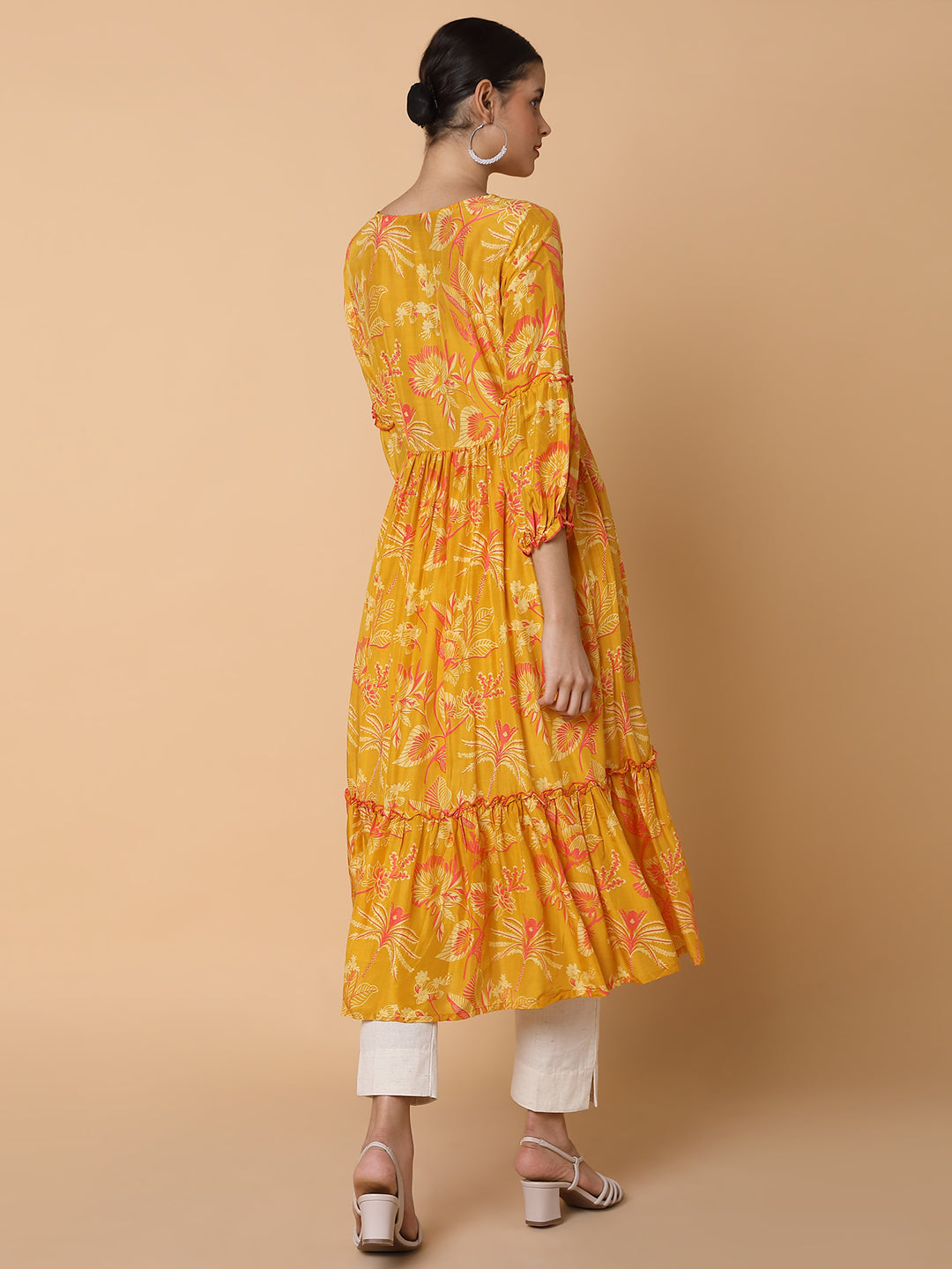 Women Floral Mustard Anarkali Kurta