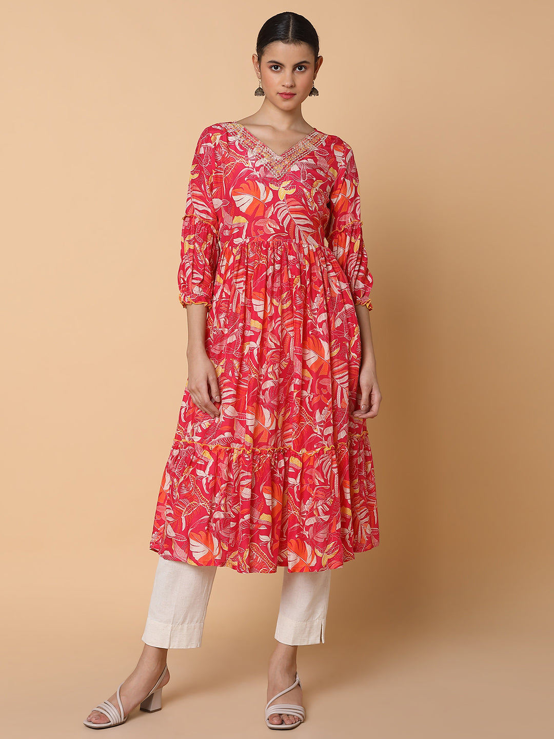 Women Floral Pink Anarkali Kurta