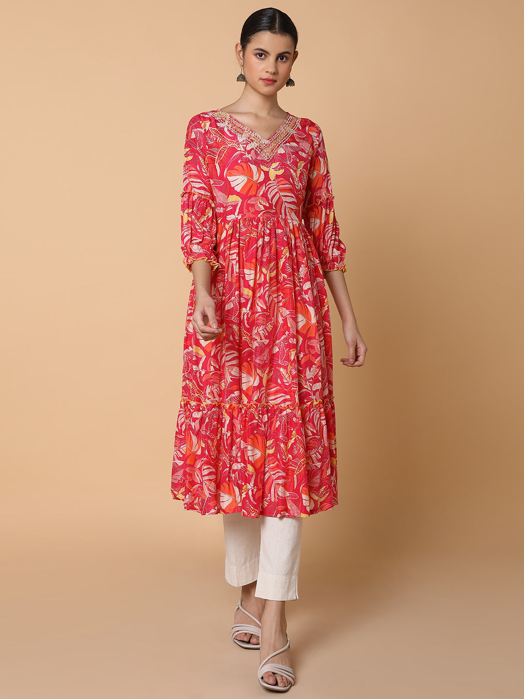 Women Floral Pink Anarkali Kurta