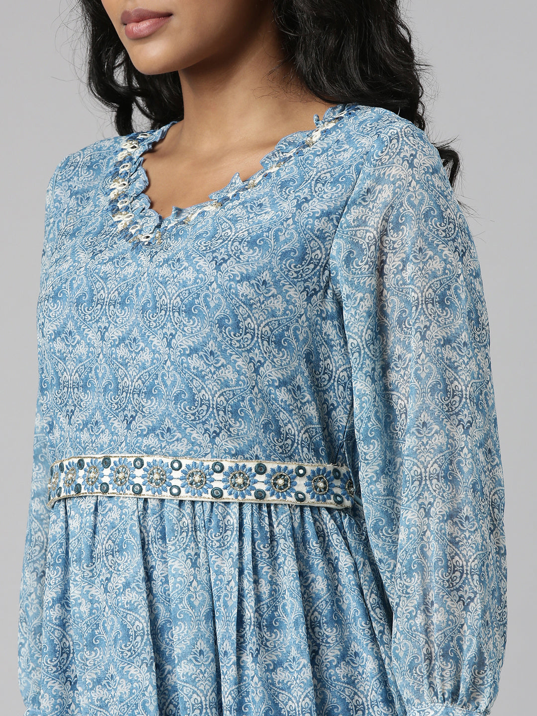 Women Blue Ethnic Motifs Empire Dress