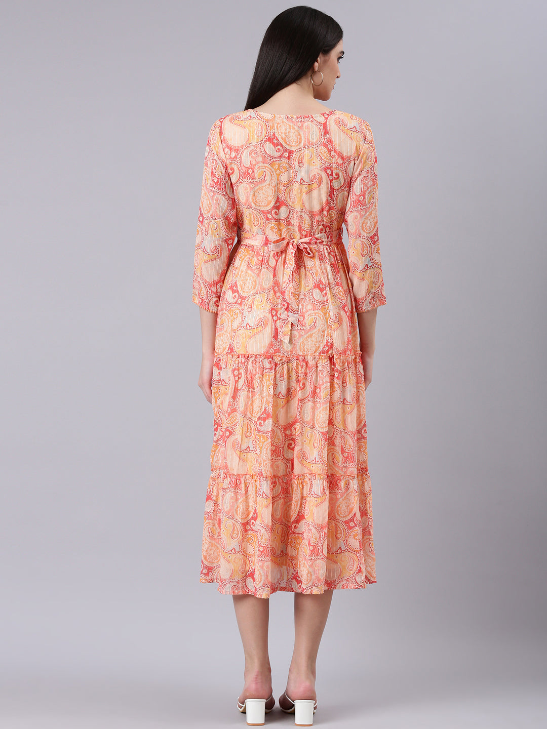 Women V-Neck Embellished Maxi Peach Dress