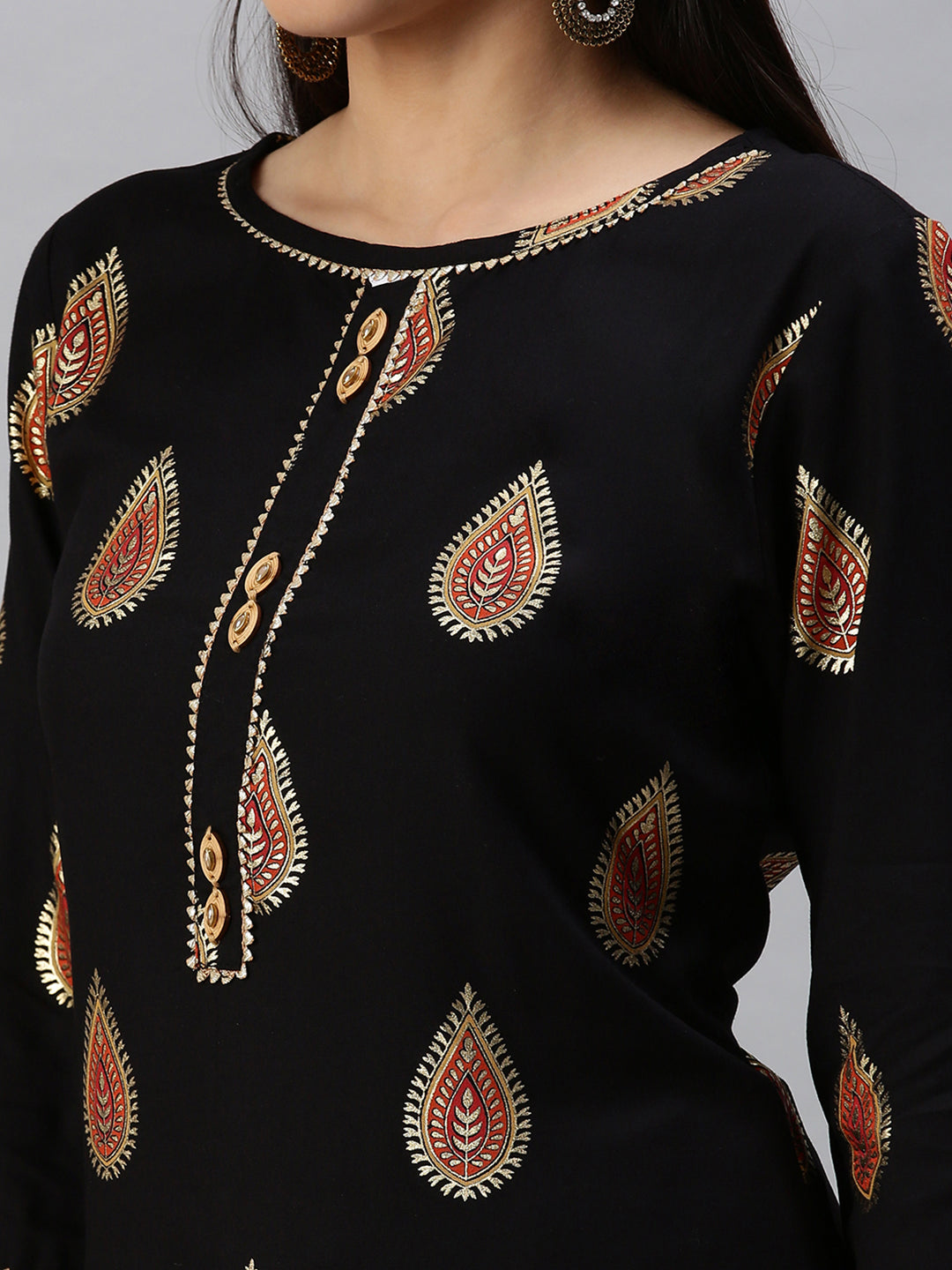 Women Straight Black Printed Kurta and Palazzos