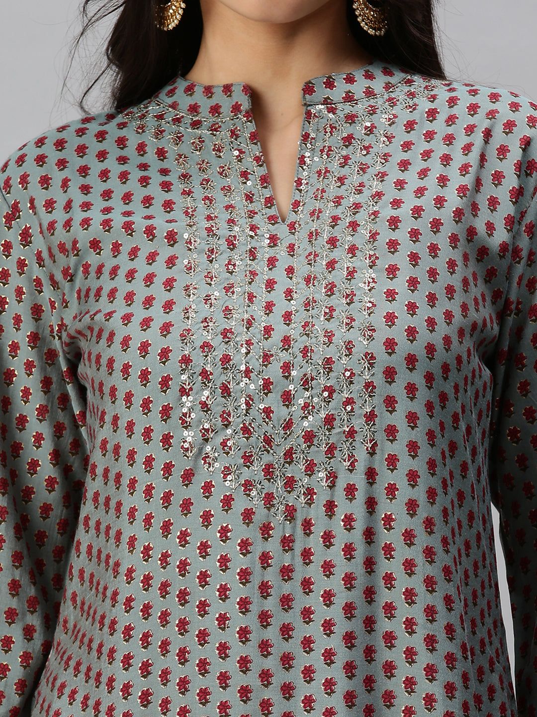 Women Straight Turquoise Blue Printed Kurta and Trousers