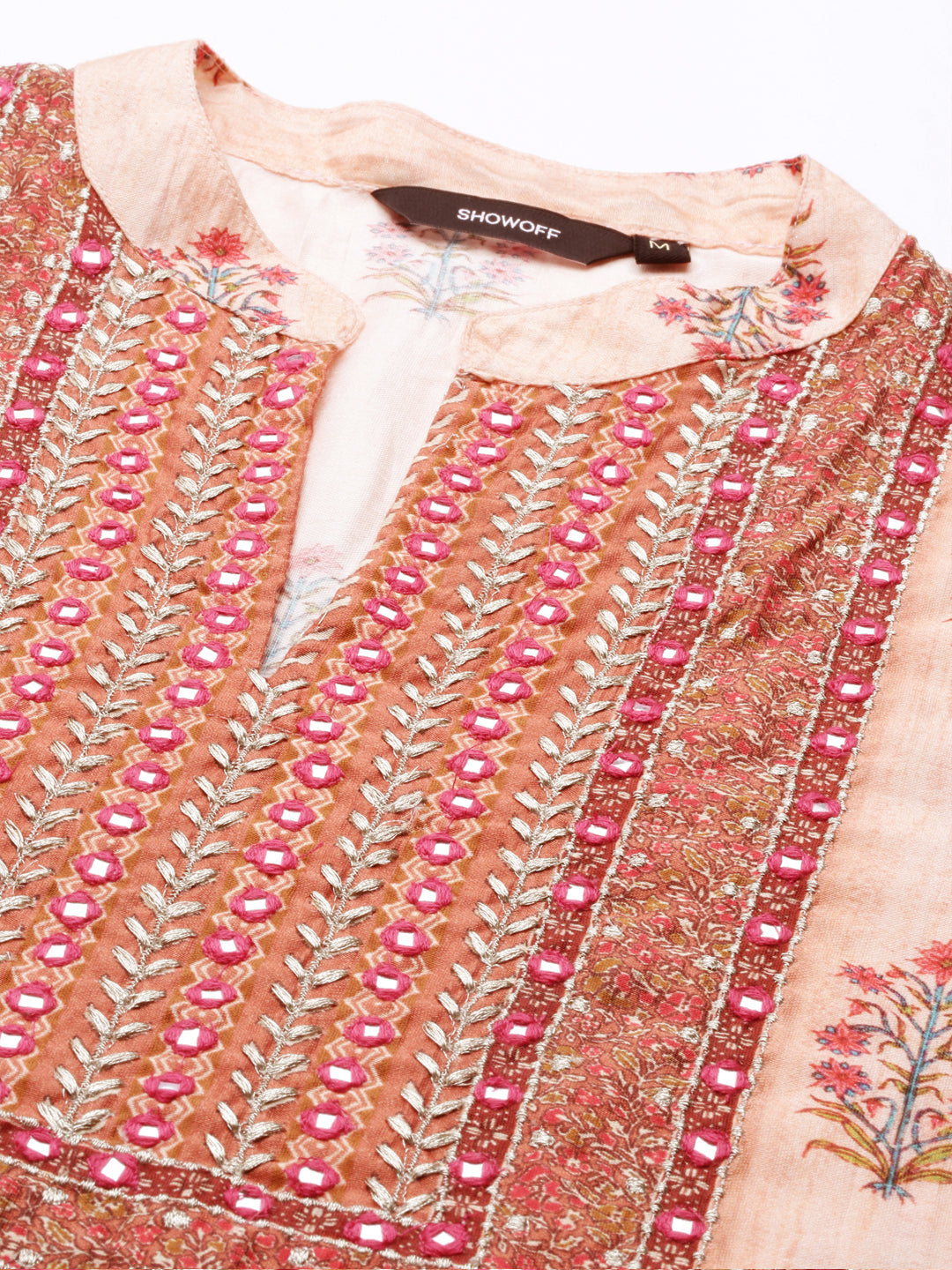 Women Floral Peach Straight Kurta Set with Dupatta