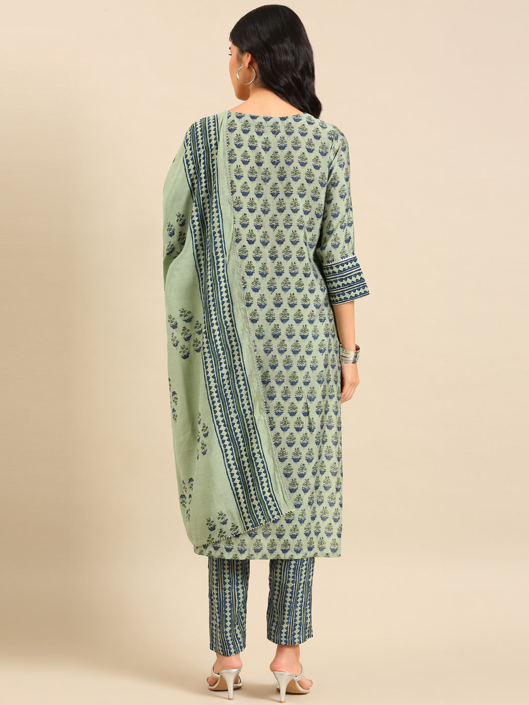 Women Graphic Green Straight Kurta Set with Dupatta