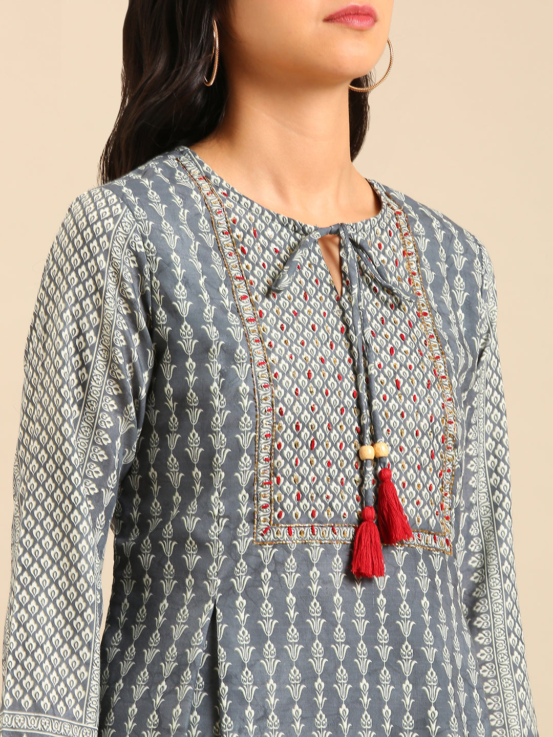 Women Graphic Grey A-Line Kurta Set