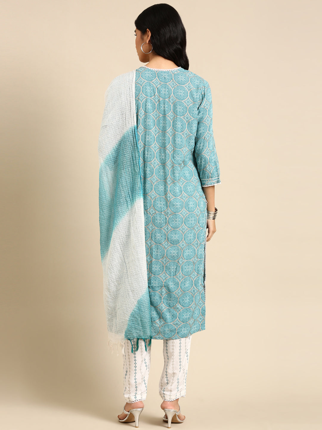 Women Graphic Blue Straight Kurta Set with Dupatta