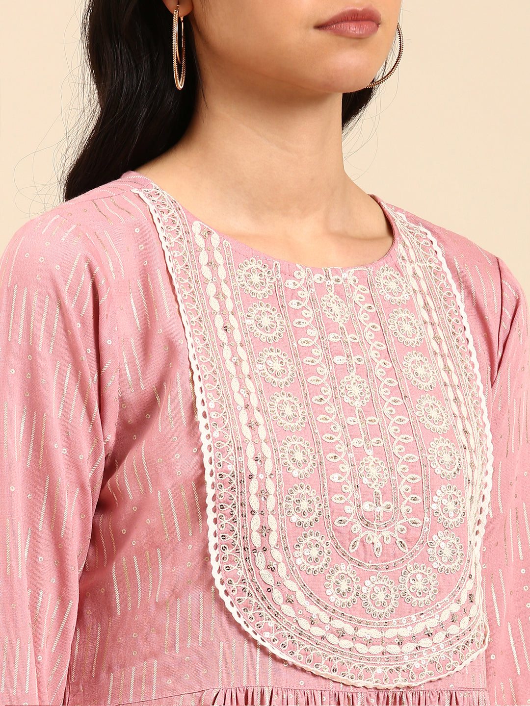 Women Geometric Pink Anarkali Kurta Set with Dupatta