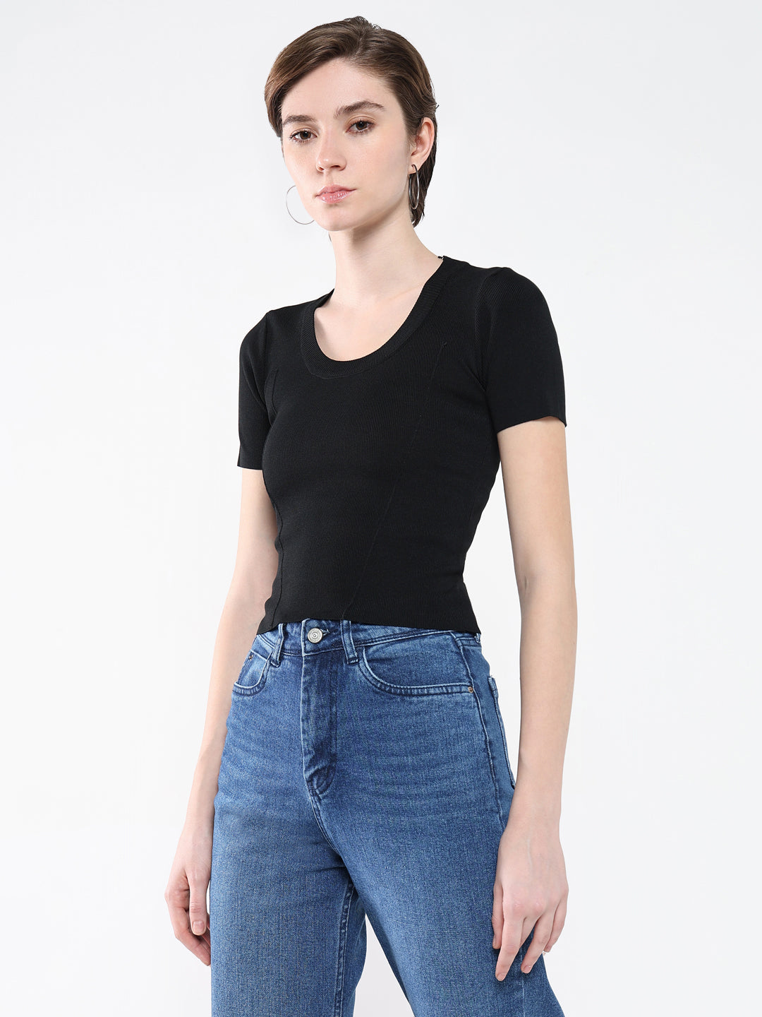 Women Black Solid Top