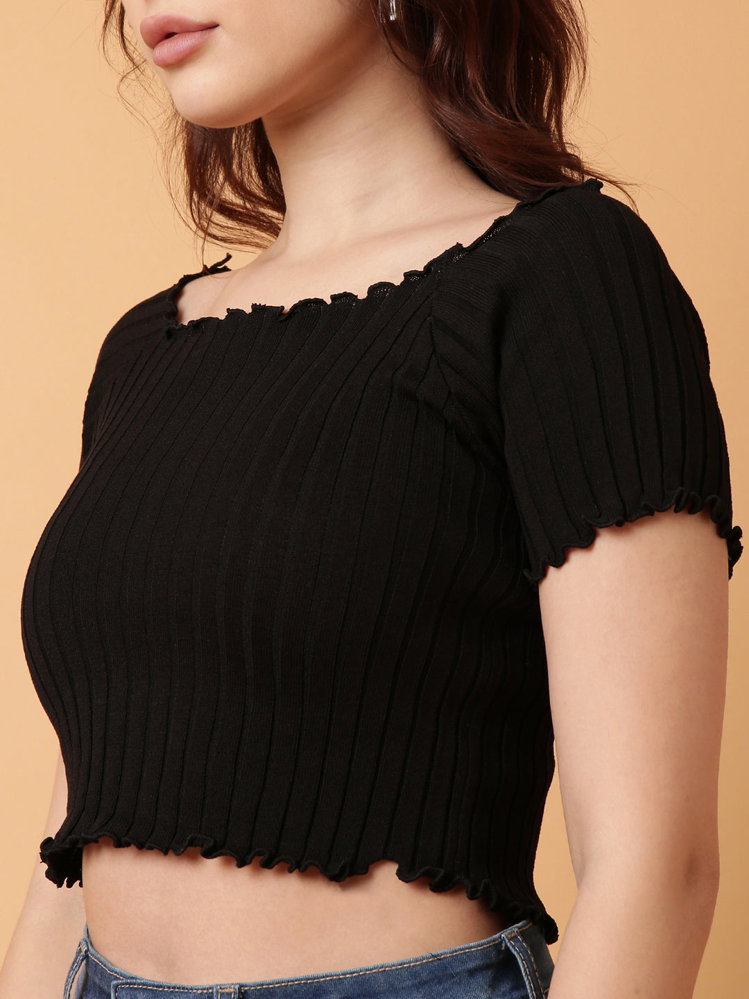 Women Black Solid Crop Top