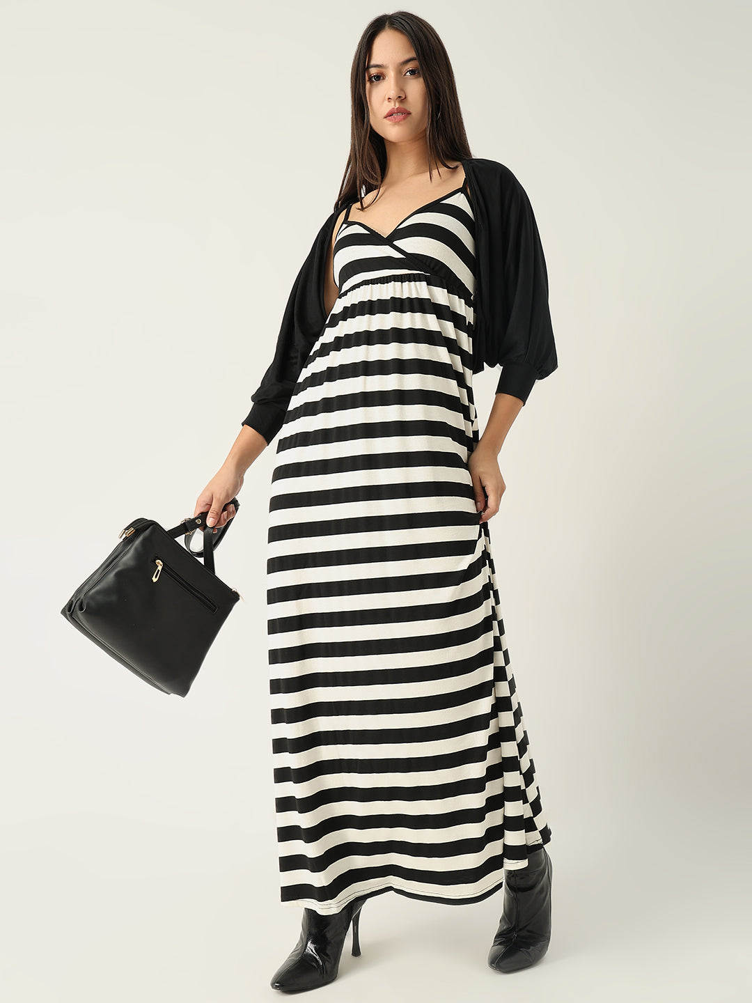 Women Black Striped Maxi Dress