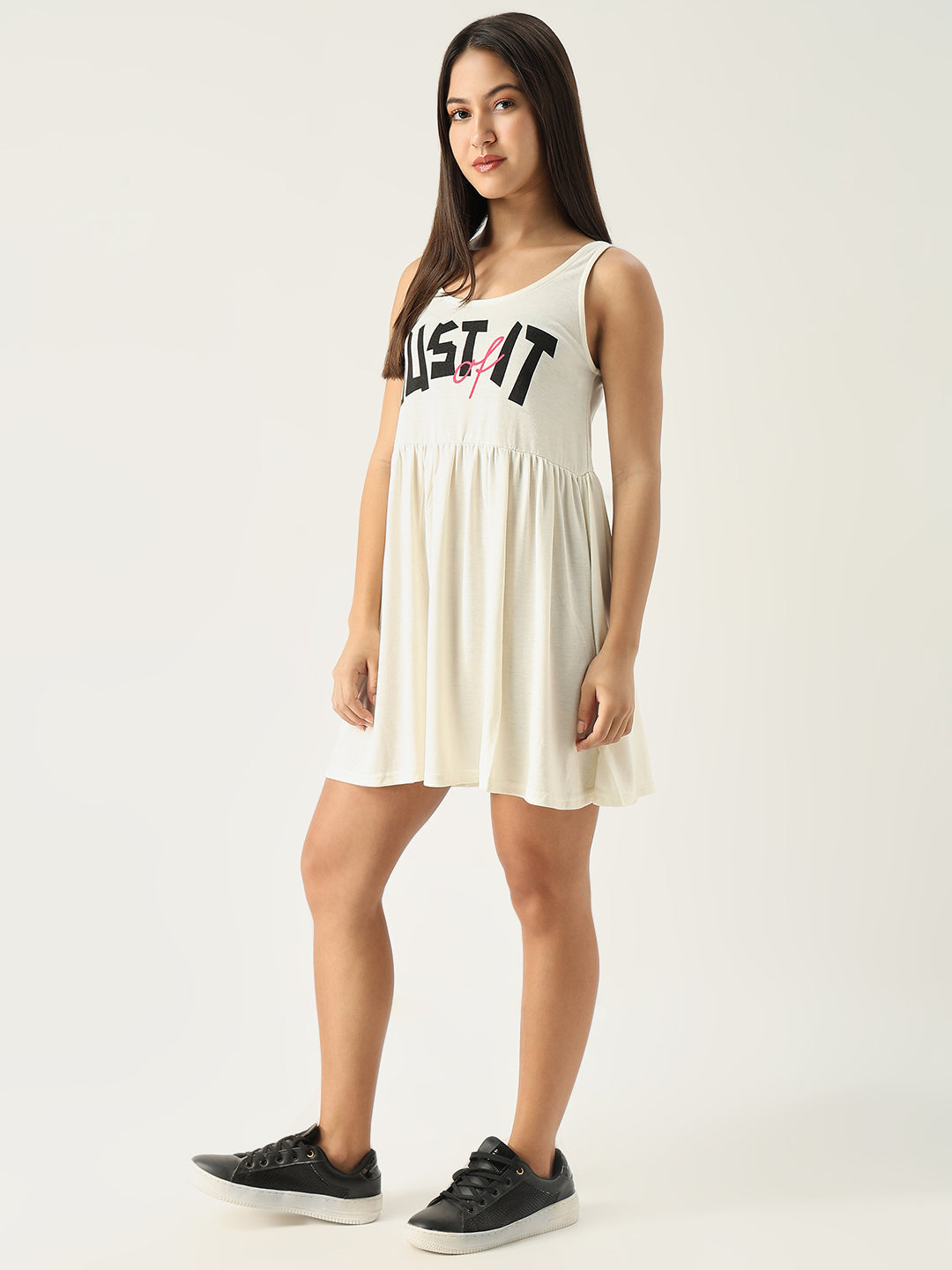 Women Solid Off White Fit and Flare Dress