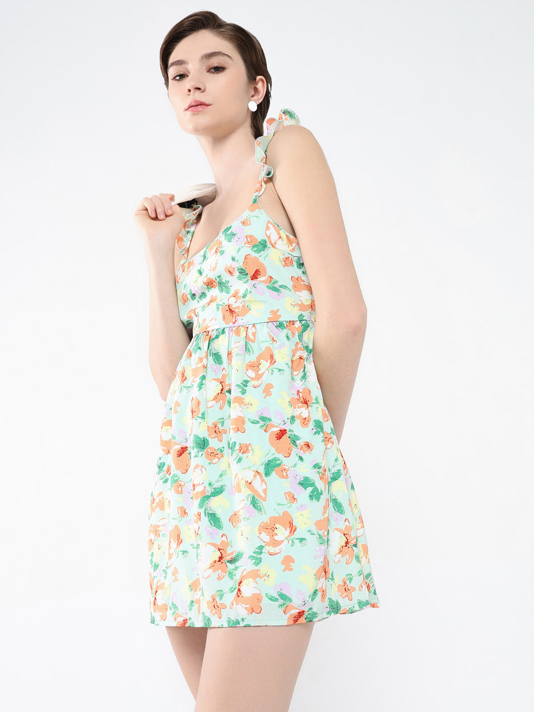 Women Floral Green Fit and Flare Dress