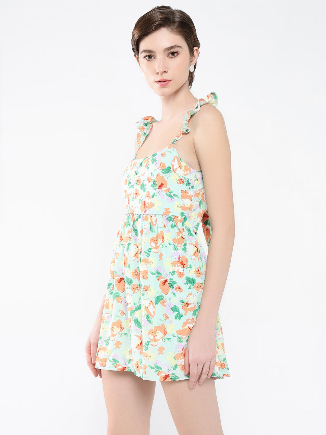 Women Floral Green Fit and Flare Dress