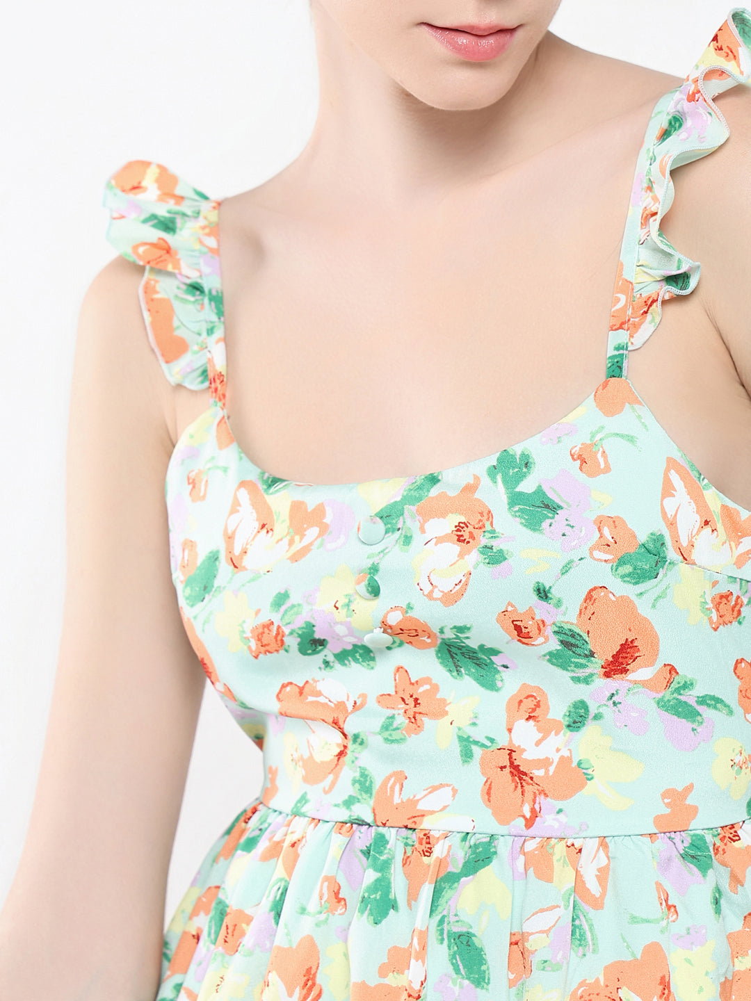 Women Floral Green Fit and Flare Dress