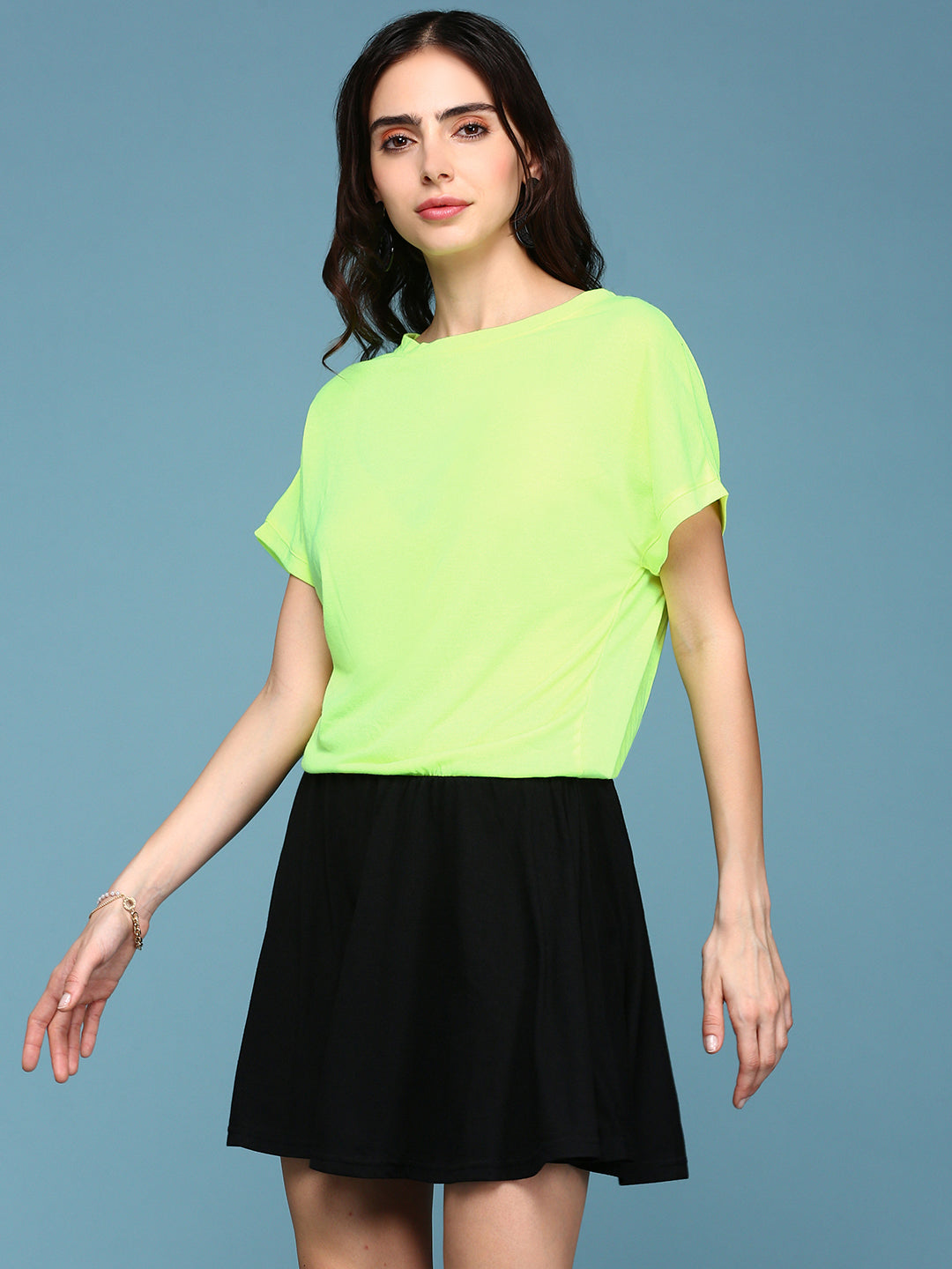 Women Fluorescent Green Colourblock Peplum Dress