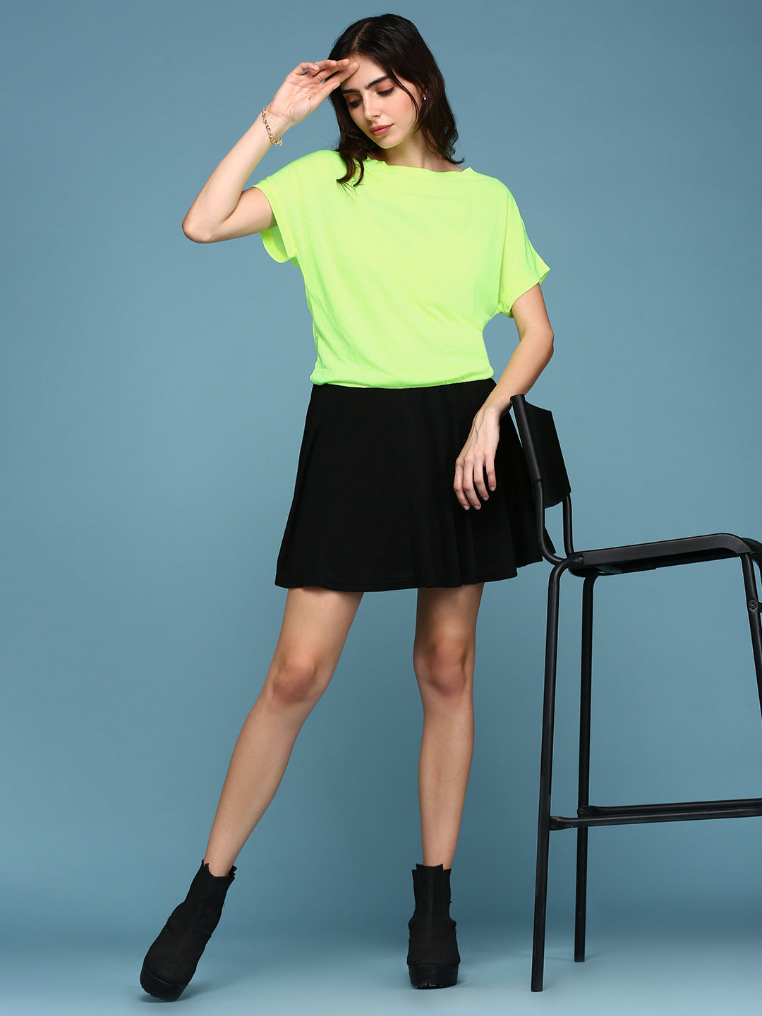 Women Fluorescent Green Colourblock Peplum Dress