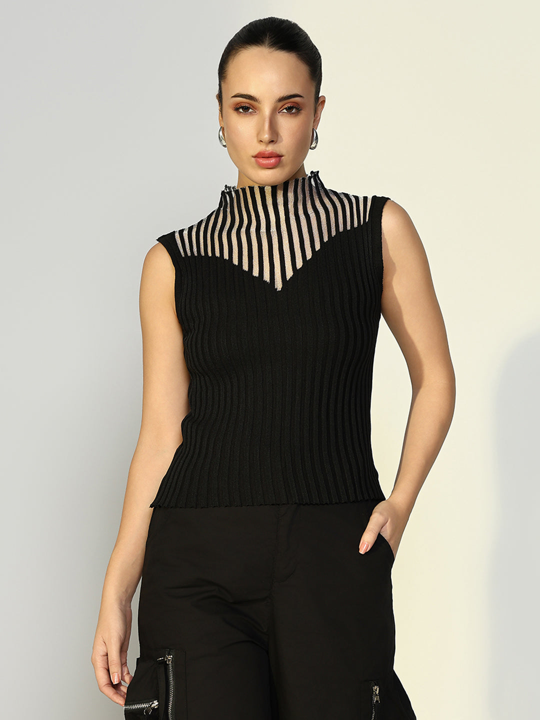 Women Solid Black Top