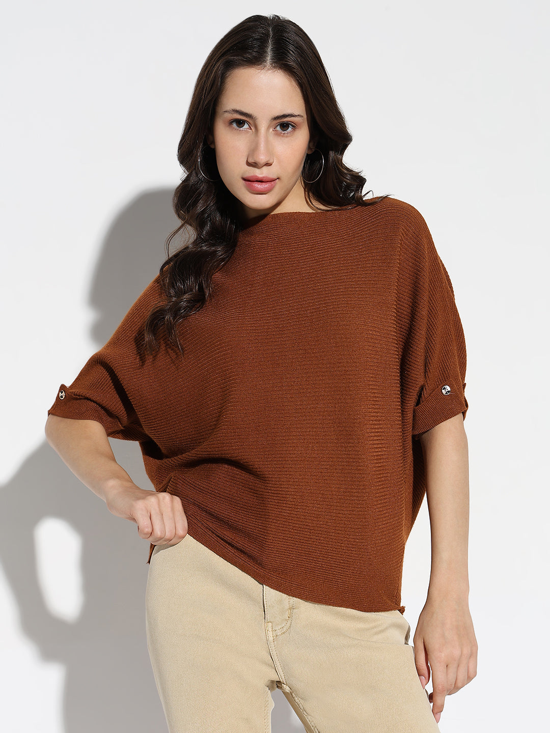 Women Brown Solid Boxy Top