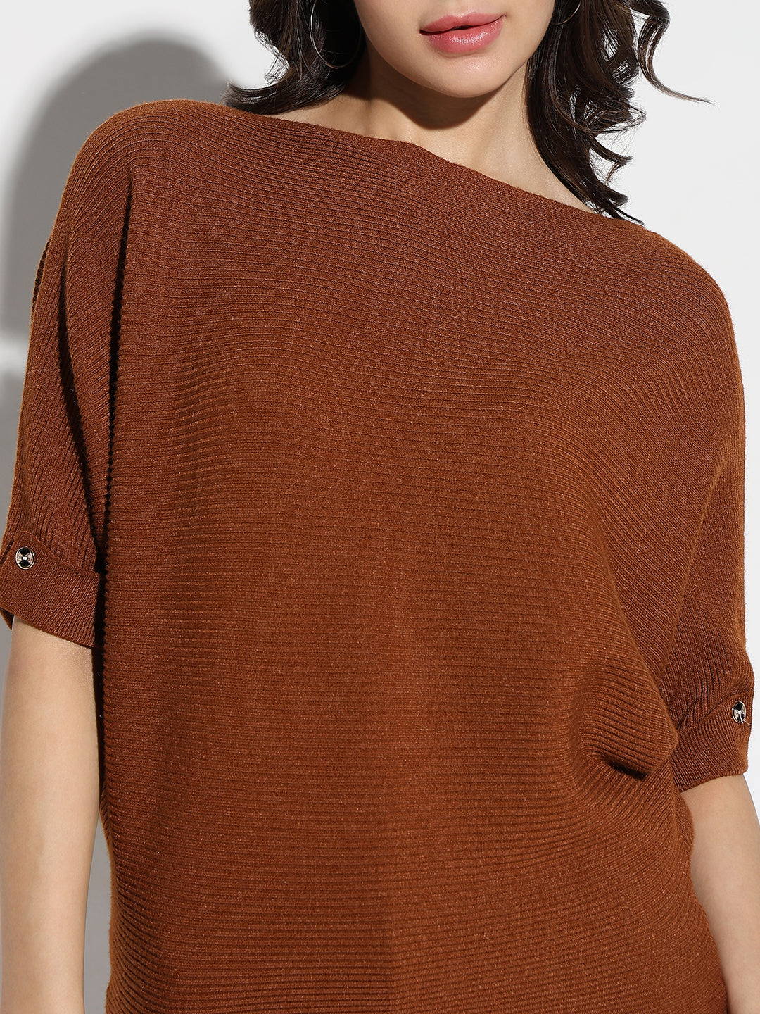 Women Brown Solid Boxy Top