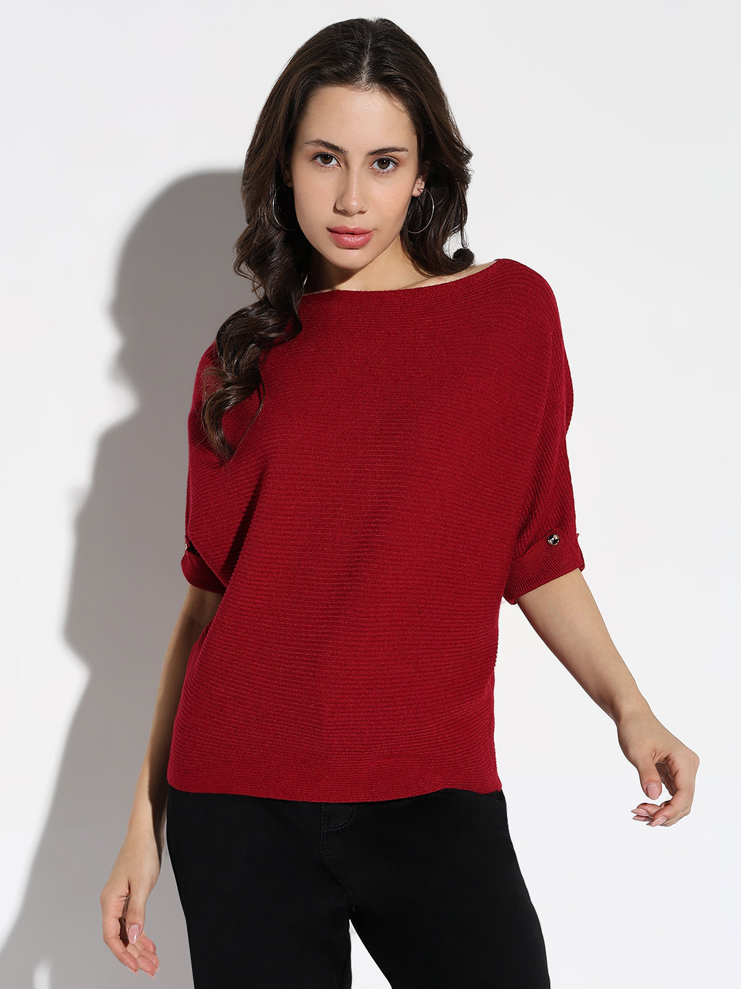 Women Maroon Solid Boxy Top