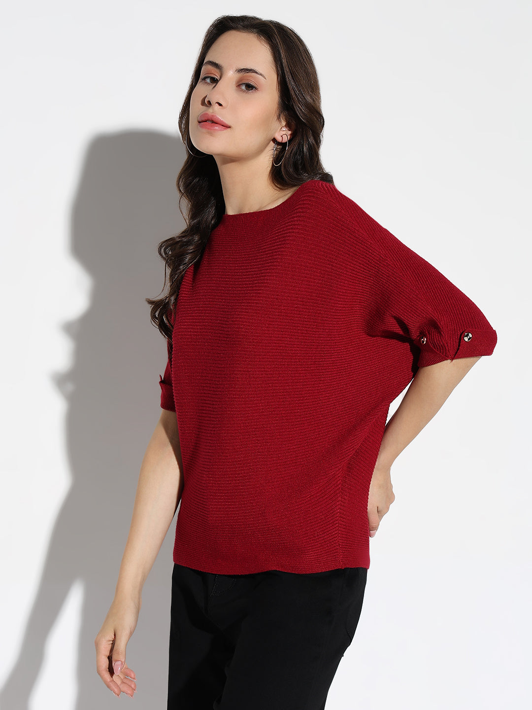 Women Maroon Solid Boxy Top