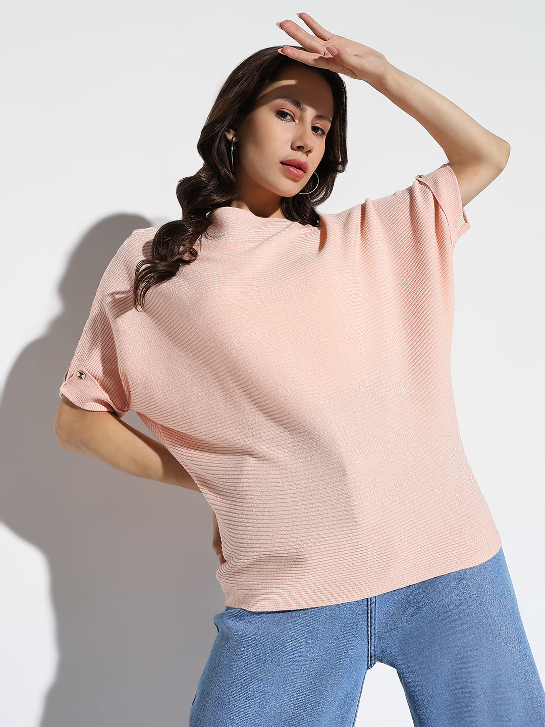 Women Peach Solid Boxy Top