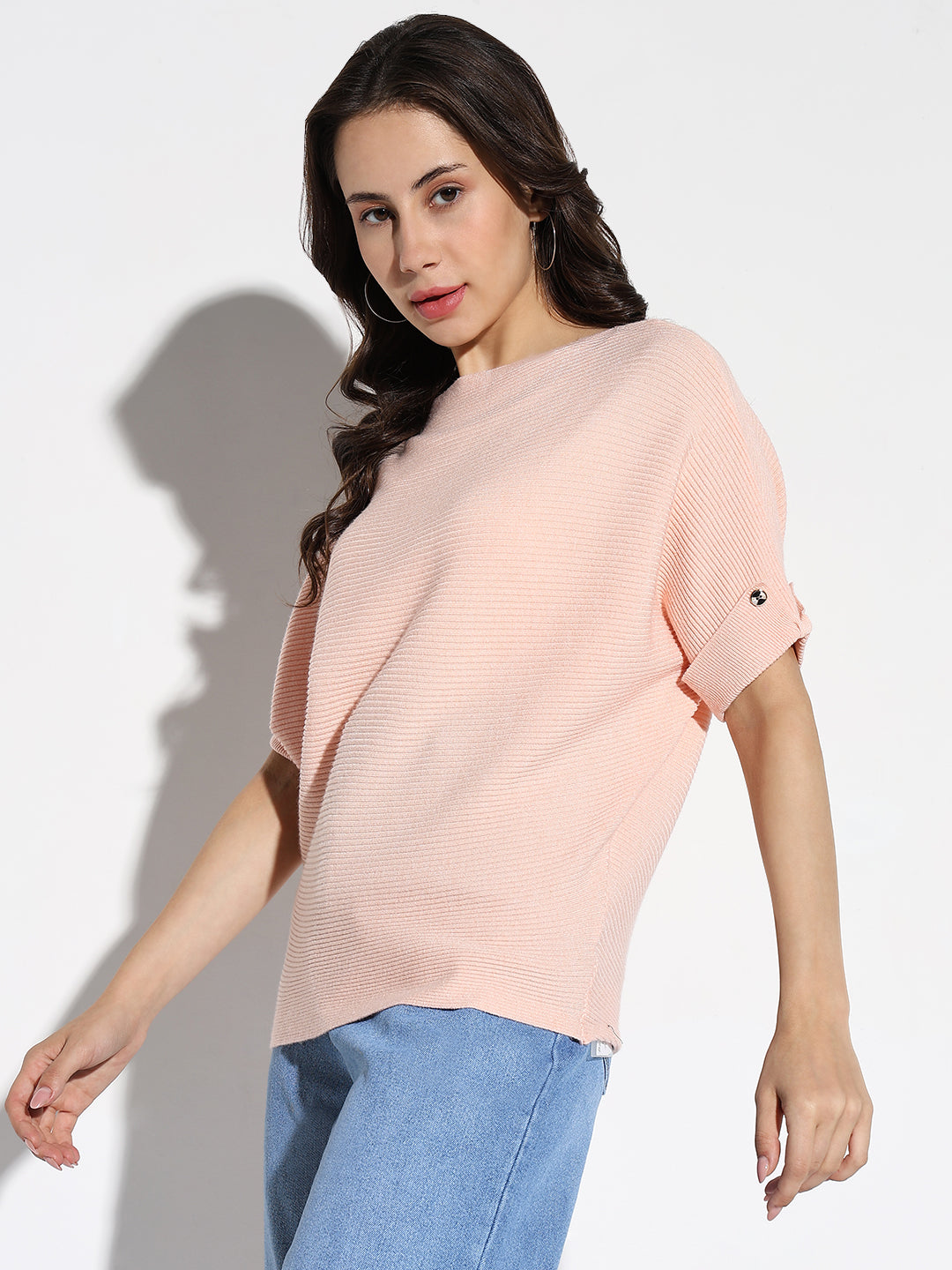 Women Peach Solid Boxy Top