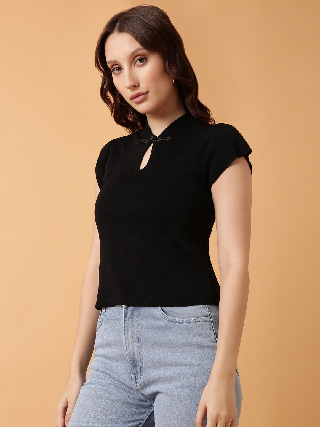 Women Black Solid Fitted Top