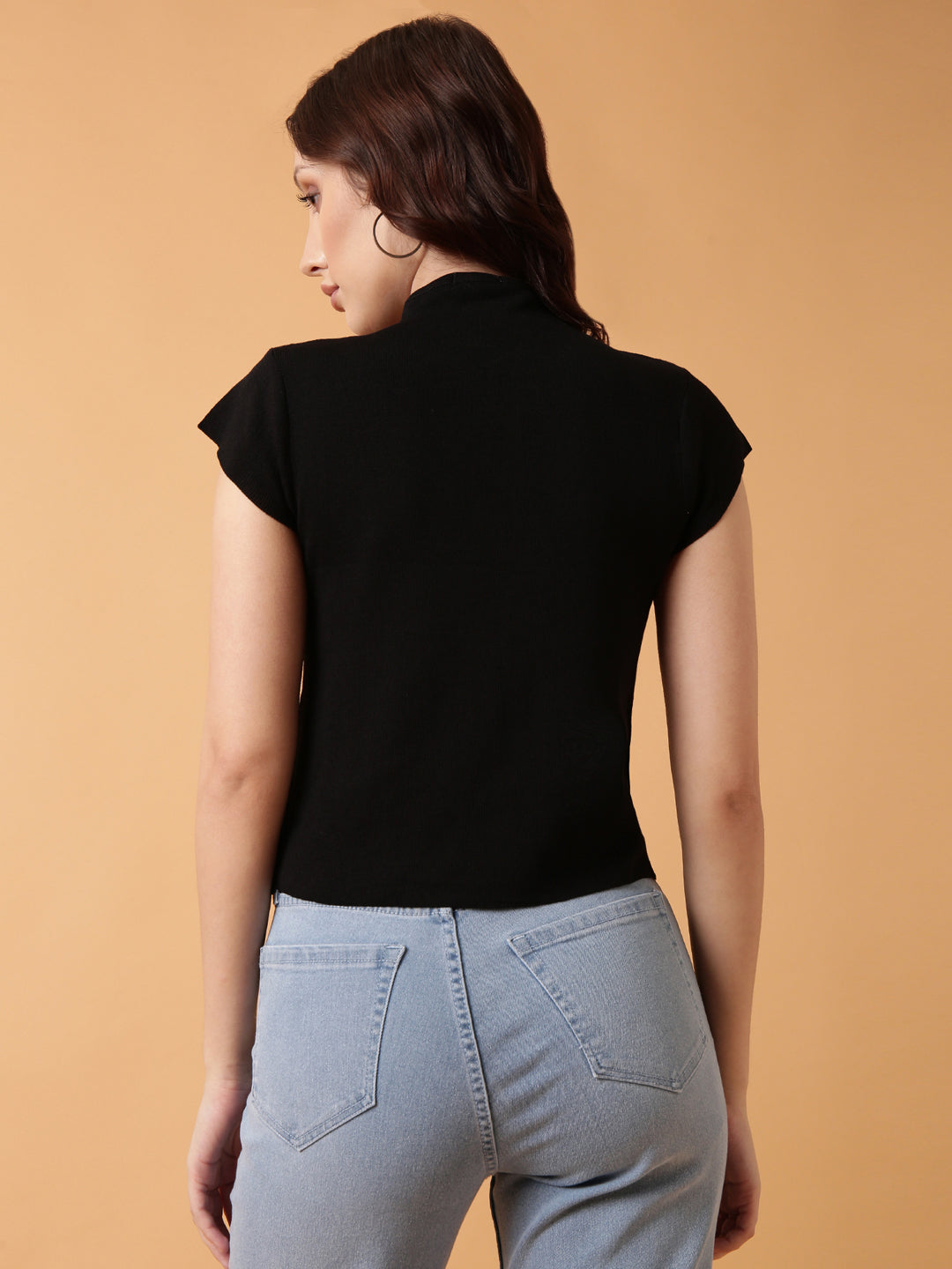 Women Black Solid Fitted Top