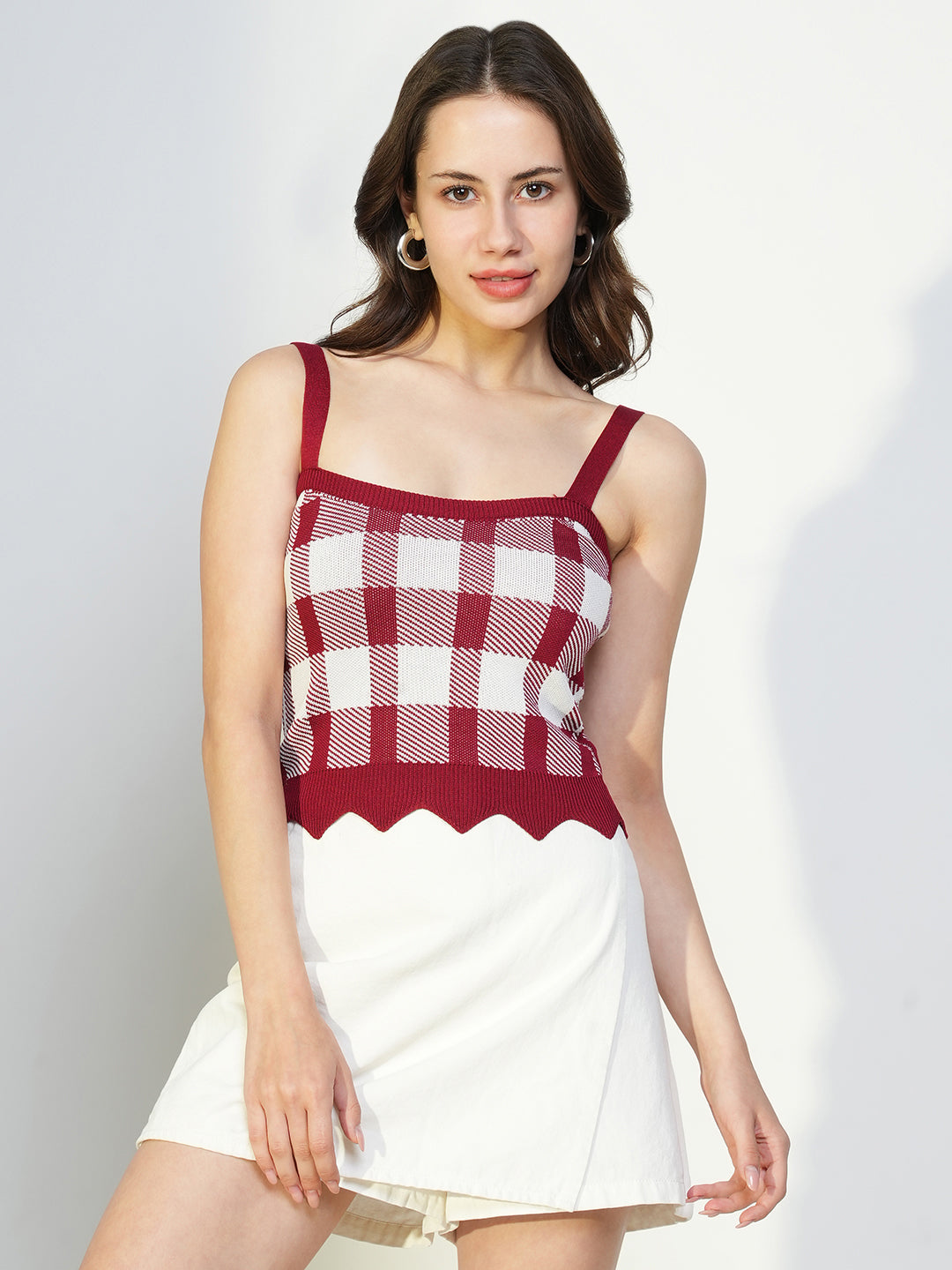 Women Red Checked Crop Top