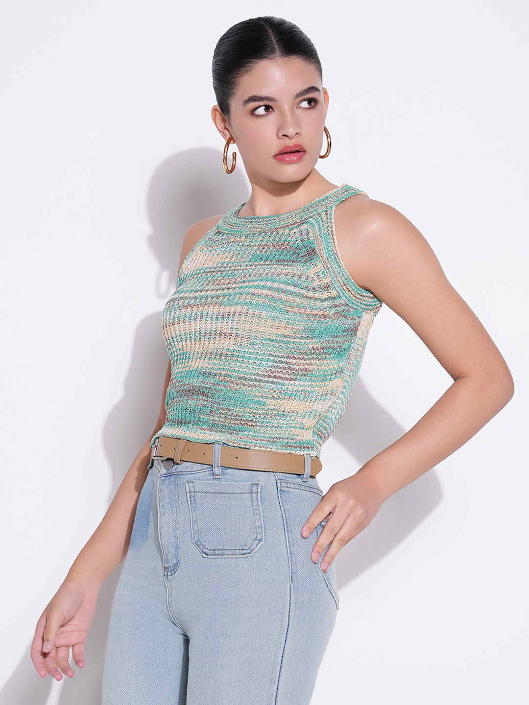 Women Green Solid Crop Top