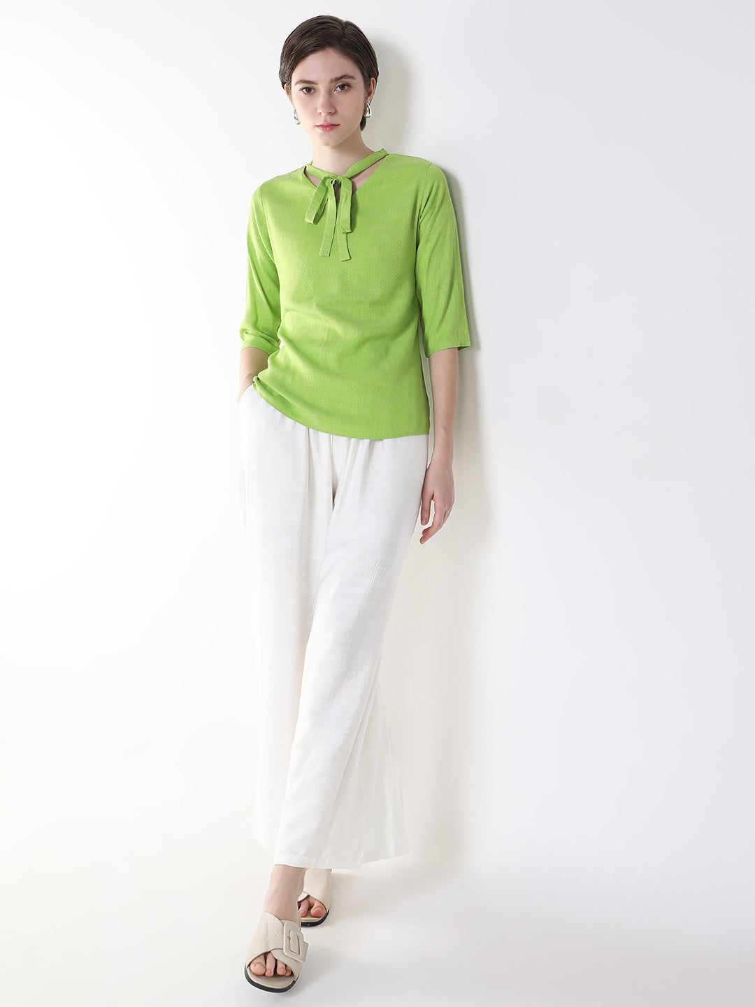 Women Solid Green Top