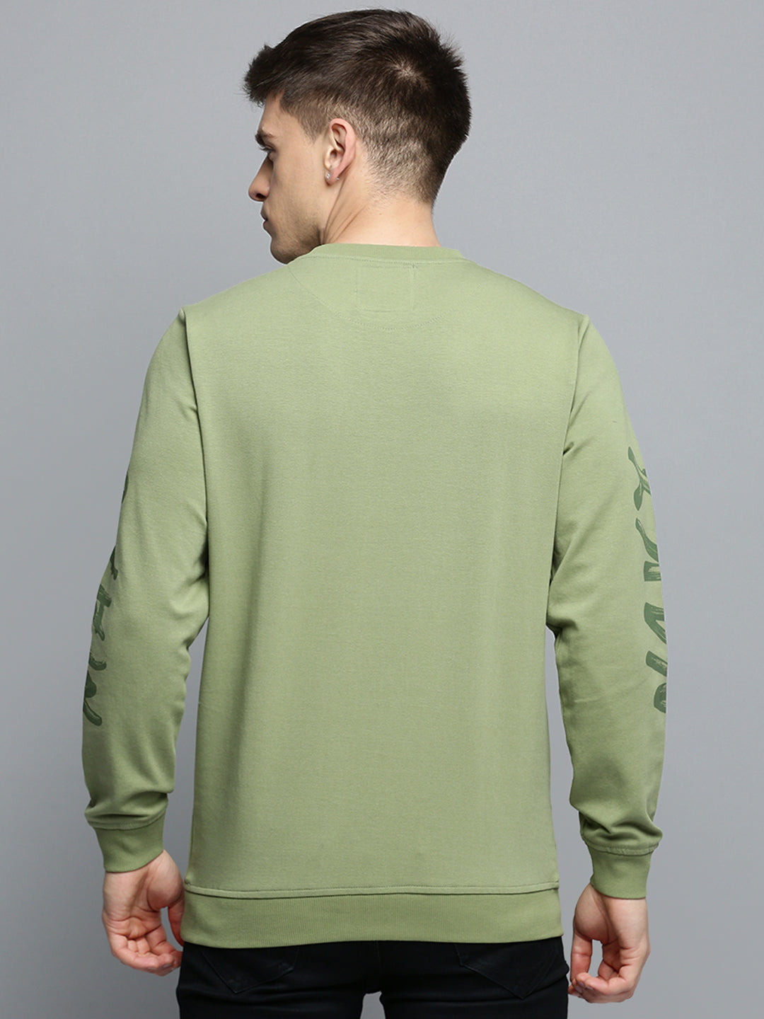 Men Round Neck Printed Green Pullover