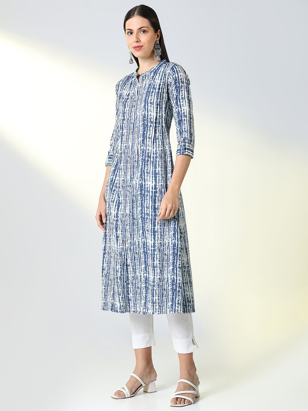 Women Blue Striped A Line Kurta