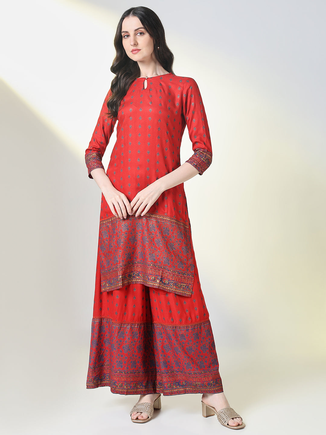 Women Red Graphic Straight Kurta Set