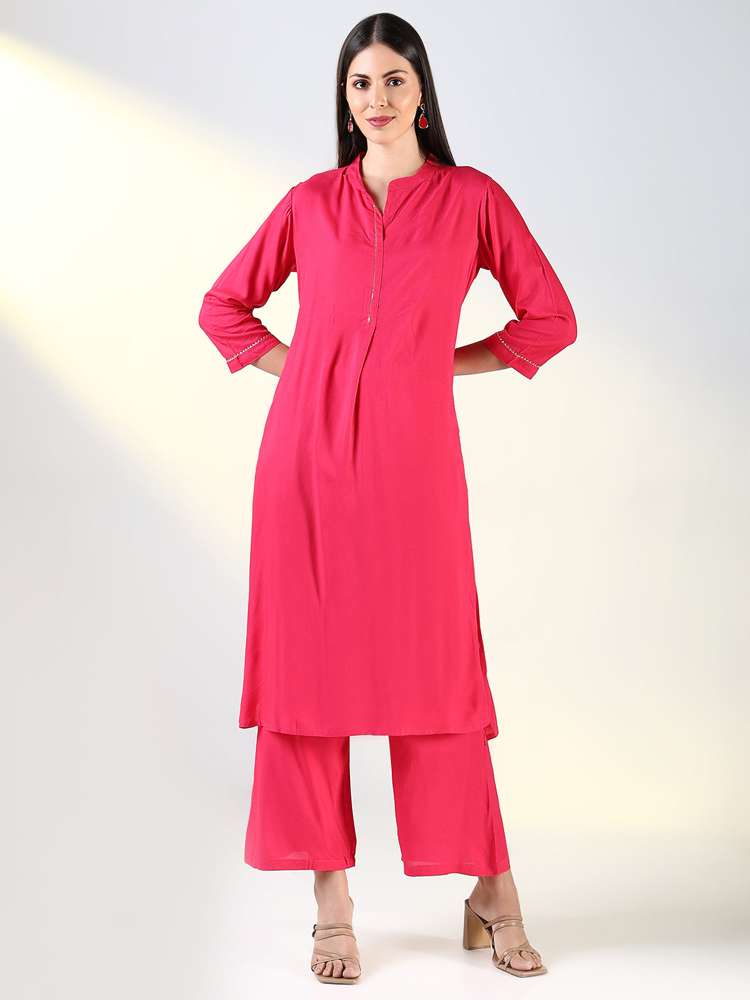 Women Pink Solid A Line Kurta Set