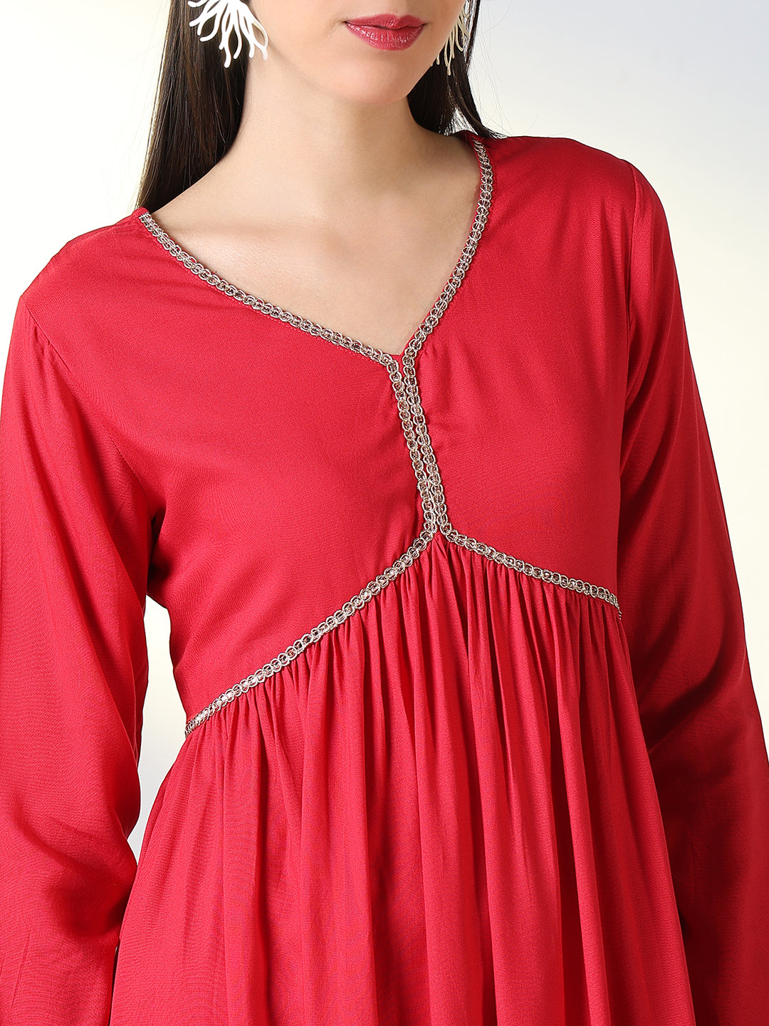 Women Red Solid A Line Kurta Set