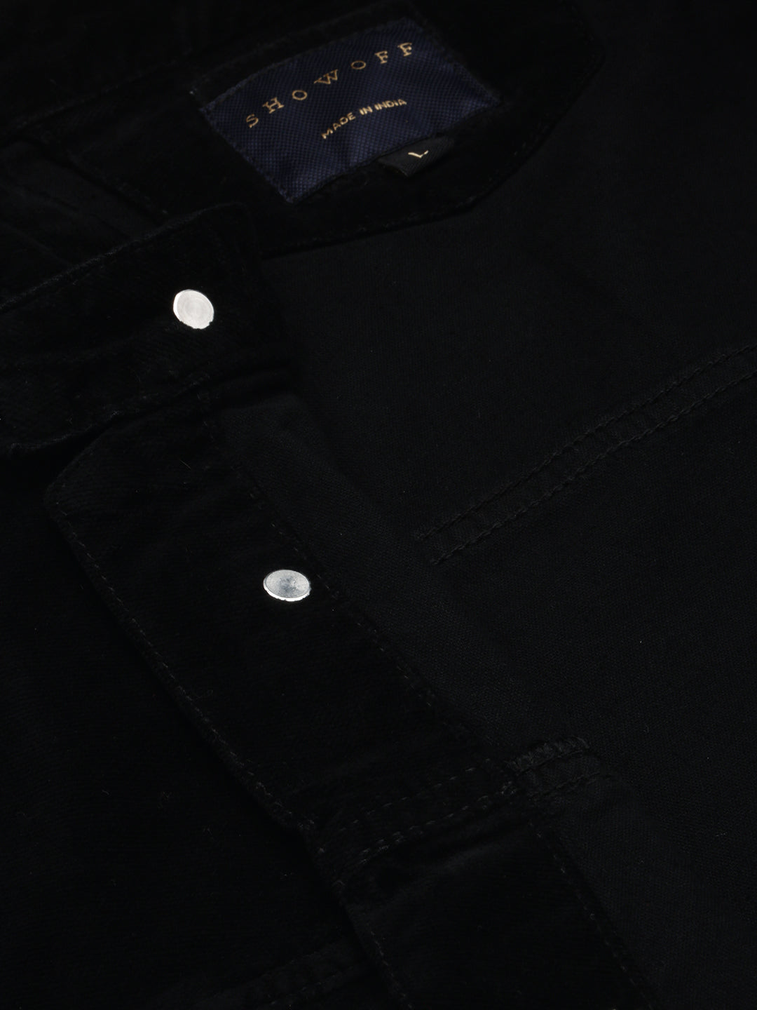 Men Mandarin Collar Solid Black Open Front Jacket