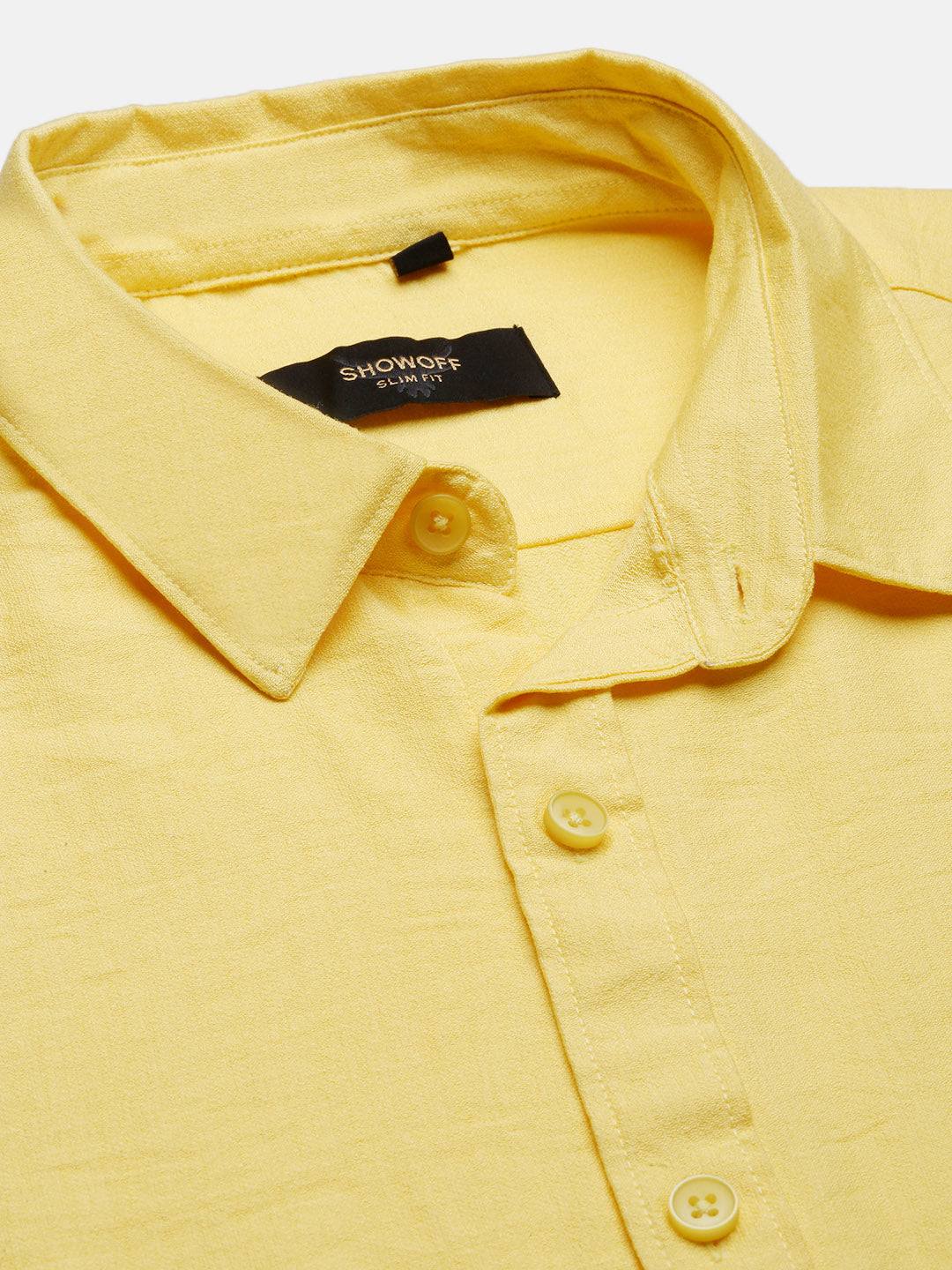 Men Yellow Solid Slim Fit Shirt