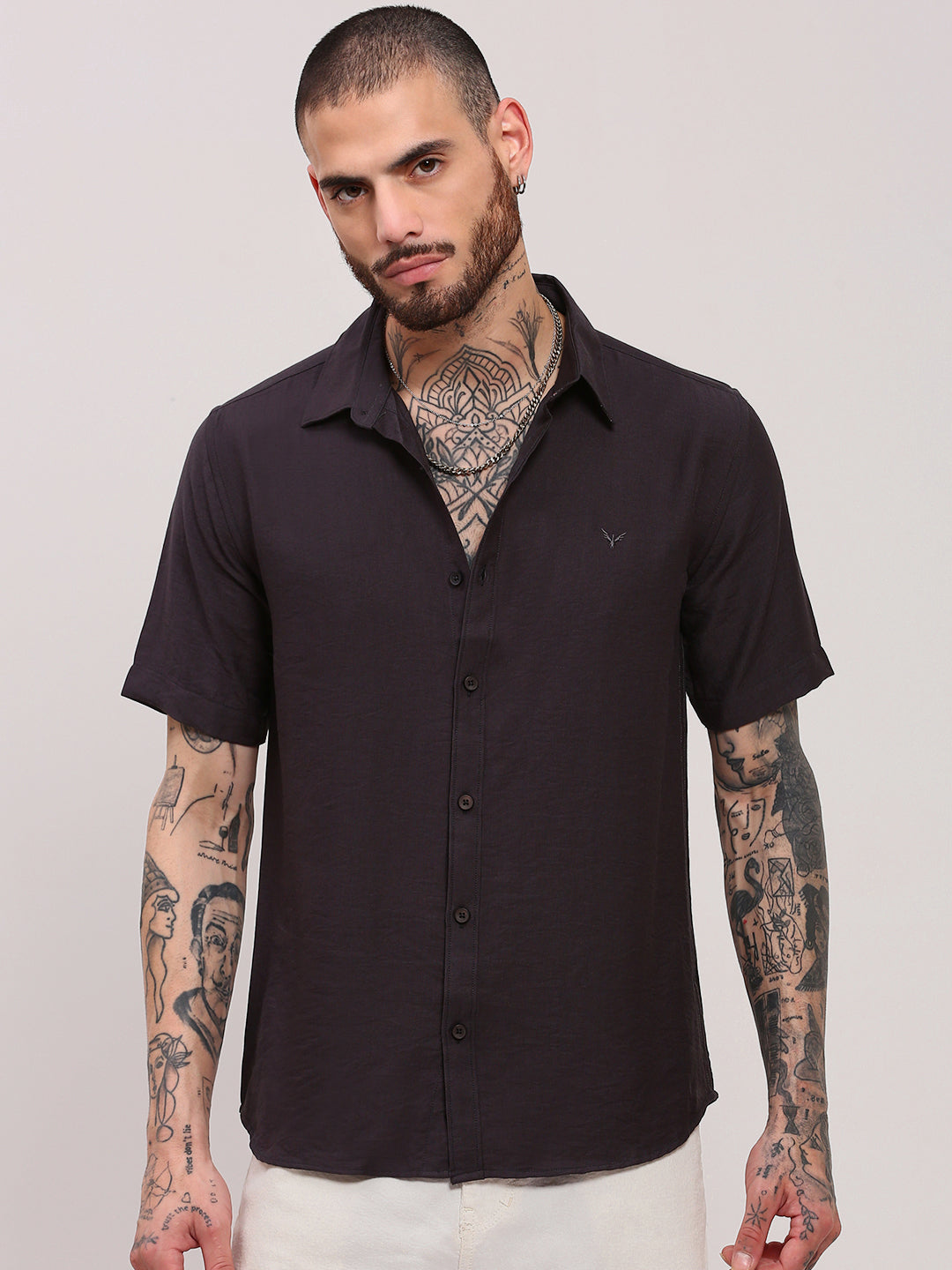 Men Grey Solid Slim Fit Shirt