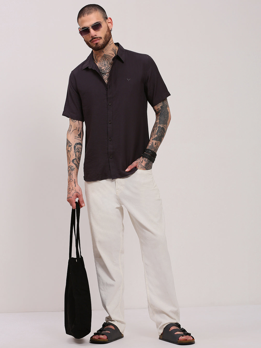 Men Grey Solid Slim Fit Shirt