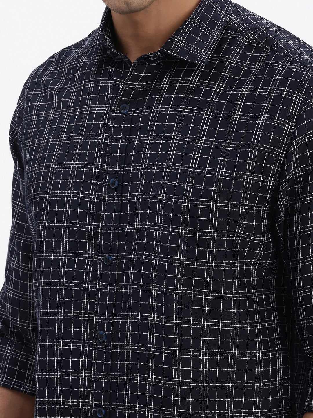 Men Navy Blue Checked Slim Fit Shirt