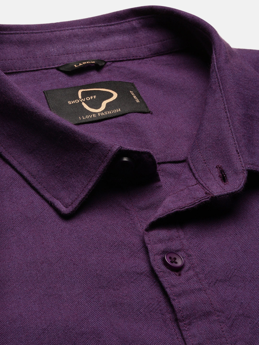 Men Spread Collar Solid Slim Fit Purple Shirt