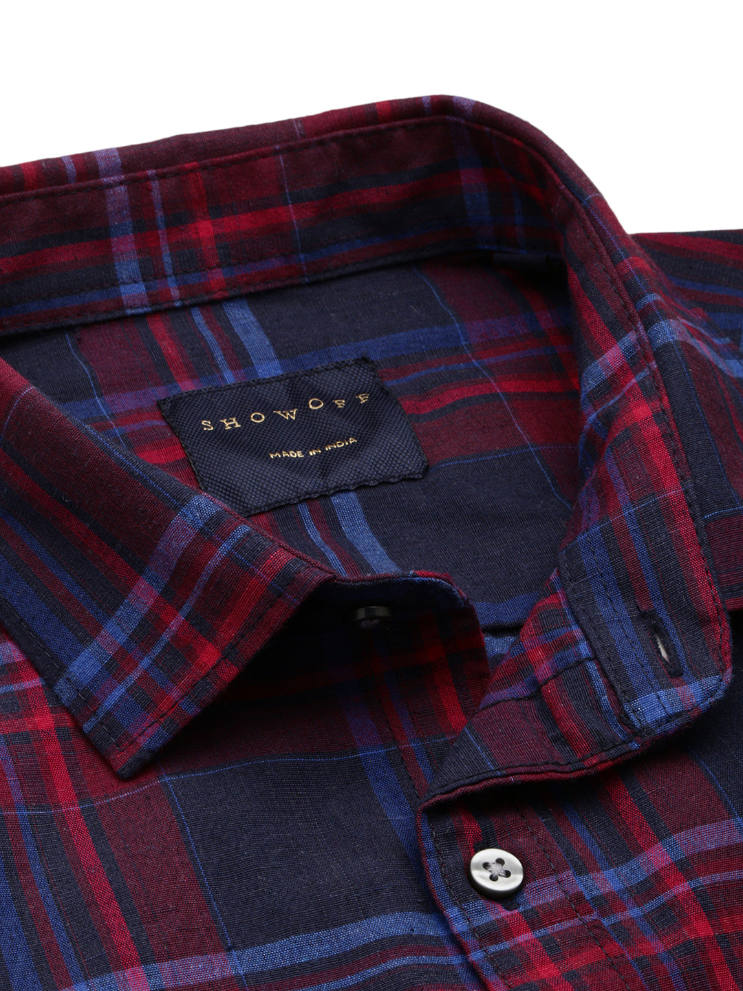 Men Spread Collar Checked Navy Blue Shirt