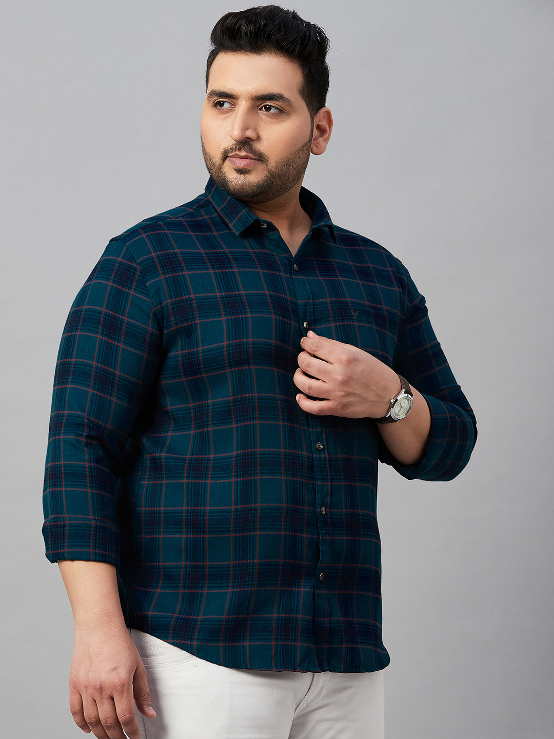 Men Checked Teal Classic Shirt